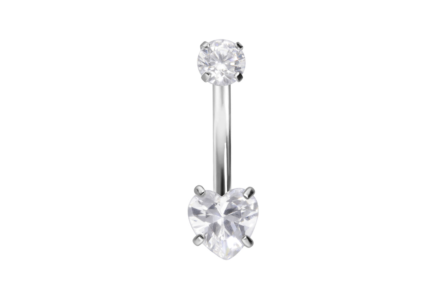 Titan Bananabell Piercing mit Innengewinde KRISTALL + KRISTALLHERZ